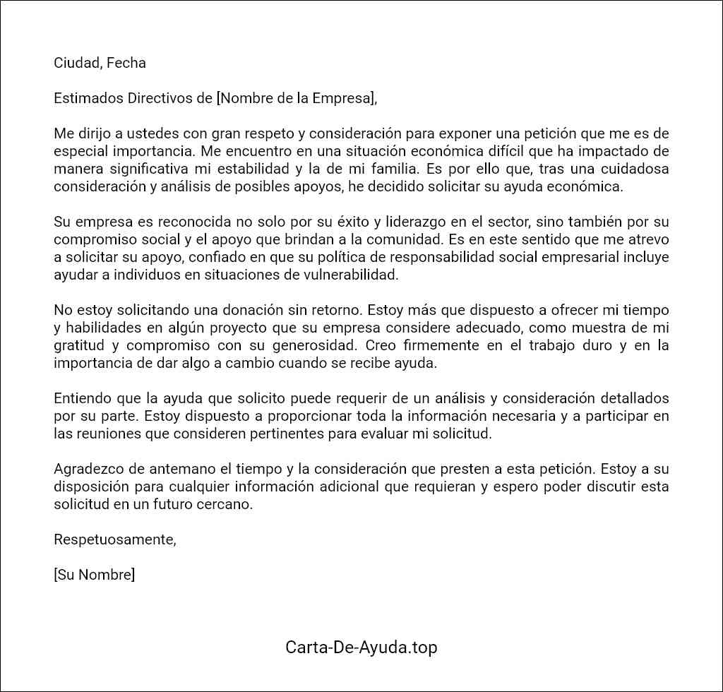 ejemplo de carta para solicitar ayuda económica a una empresa 