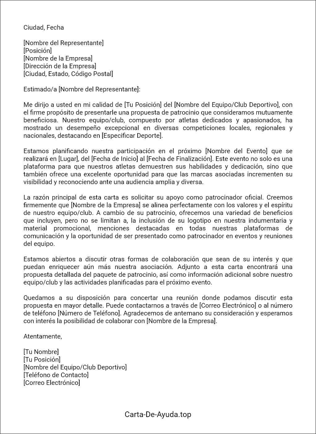 modelo de carta solicitud de patrocinio deportivo