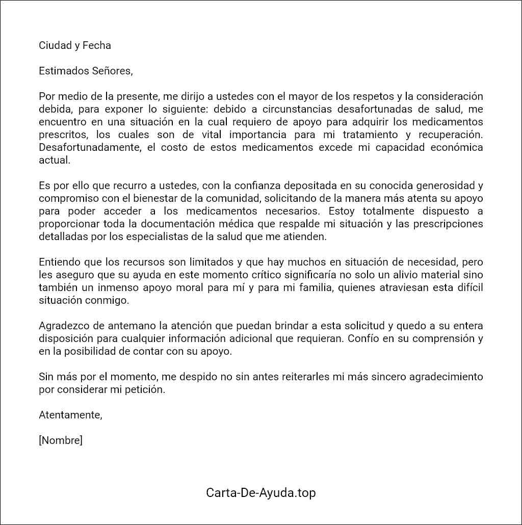 como redactar una carta de solicitud de apoyo para medicamentos