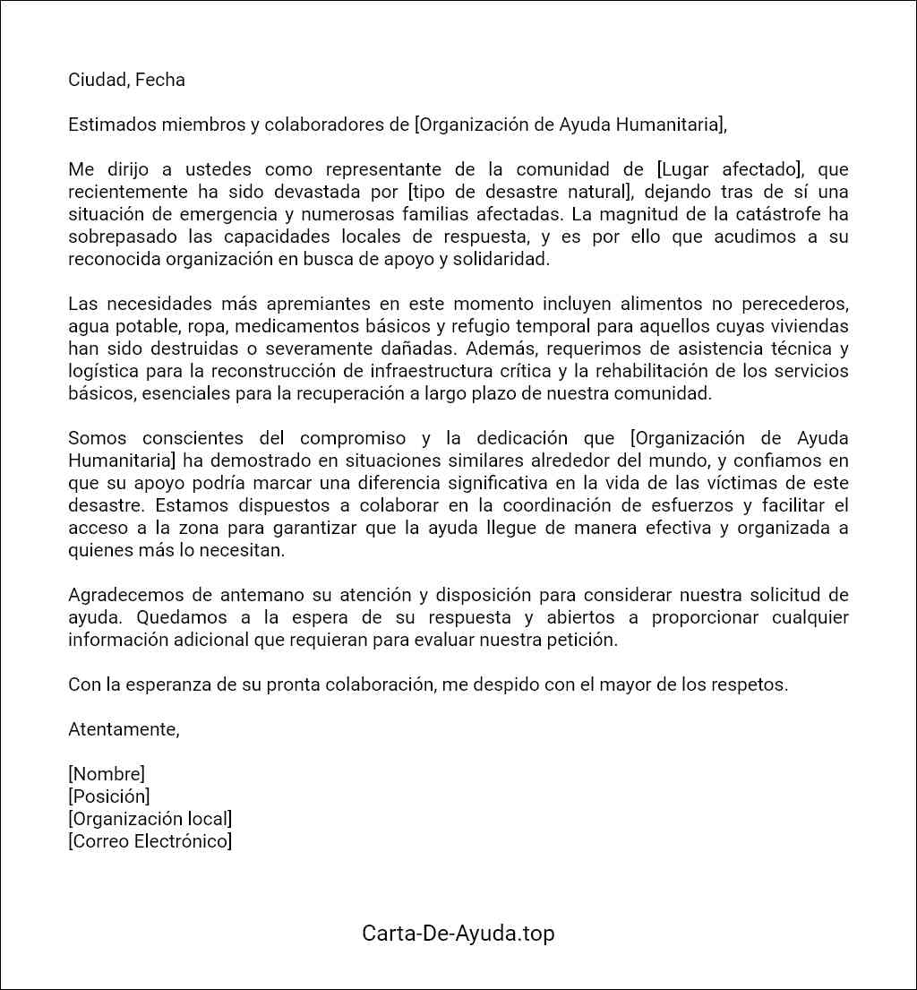 como redactar una carta de solicitud de ayuda para víctimas de desastres naturales