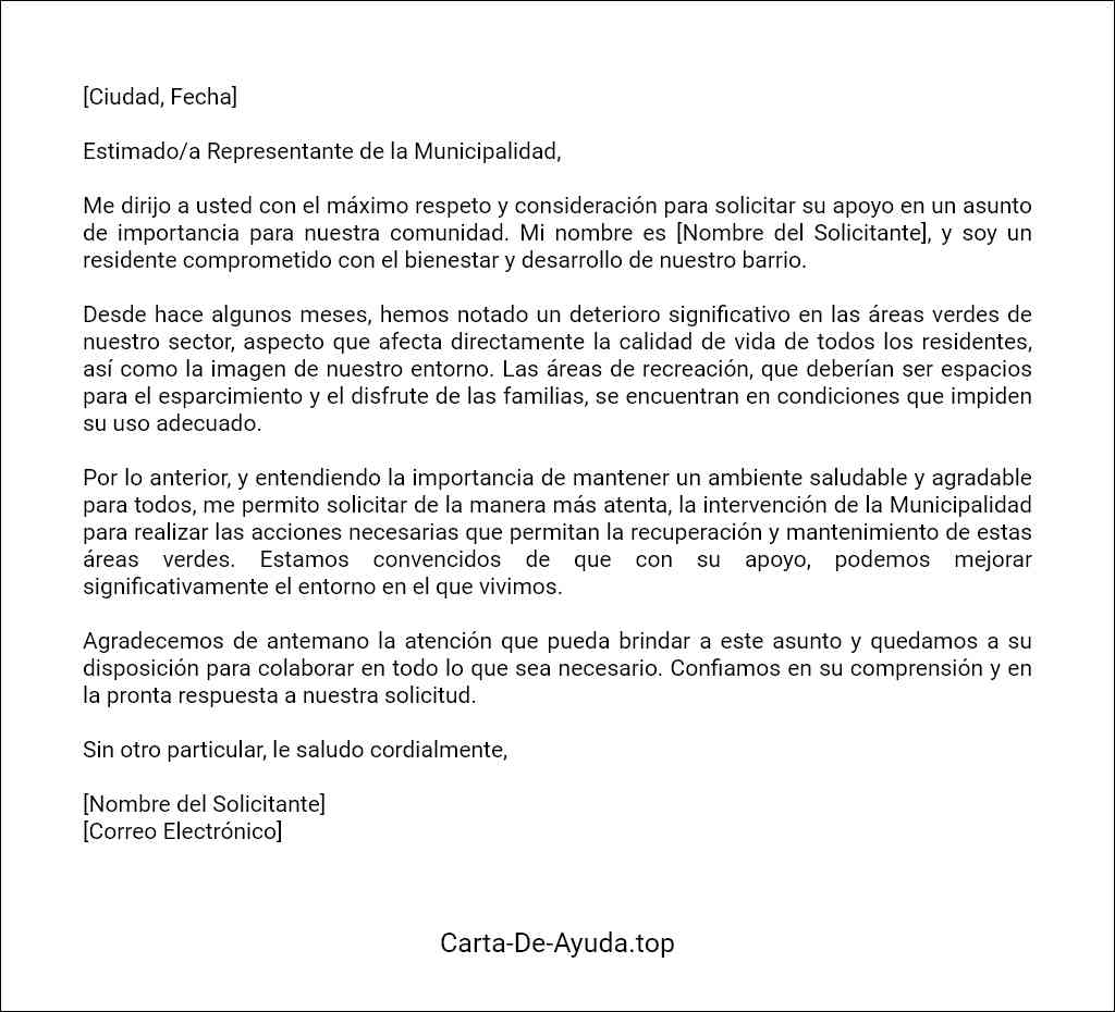 carta de solicitud para pedir algo a la municipalidad formato