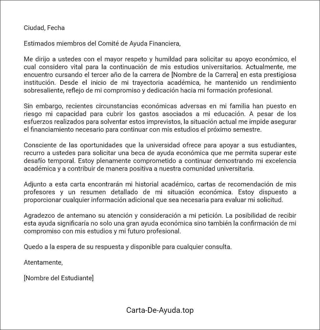 plantilla de carta para pedir ayuda economica en la universidad