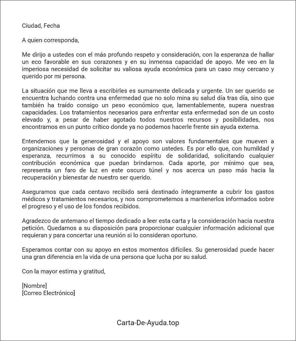 plantilla de carta para pedir ayuda economica para un enfermo