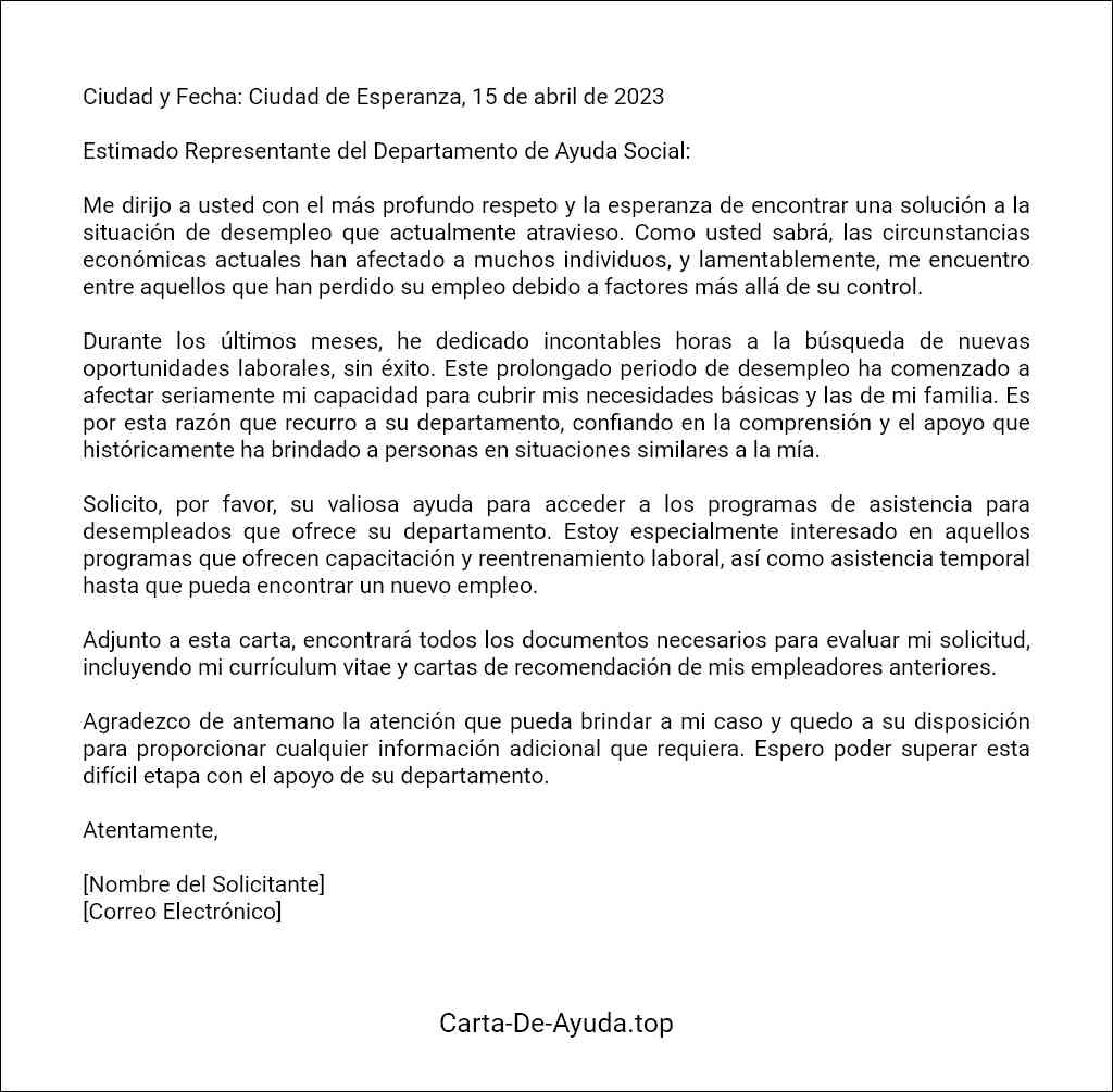 carta para pedir ayuda por desempleo ejemplo