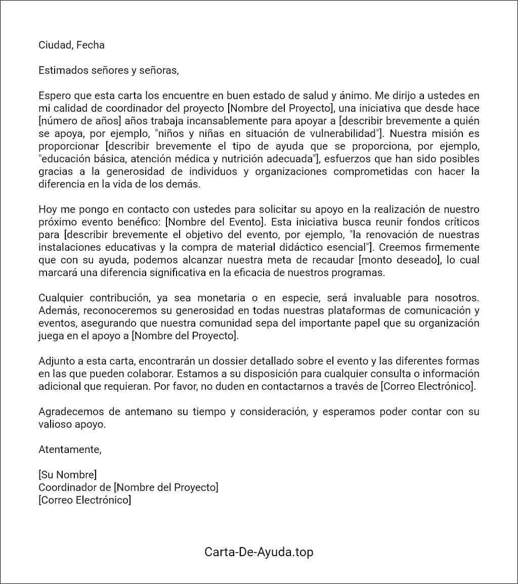 carta de ayuda para conseguir donaciones benéficas ejemplo