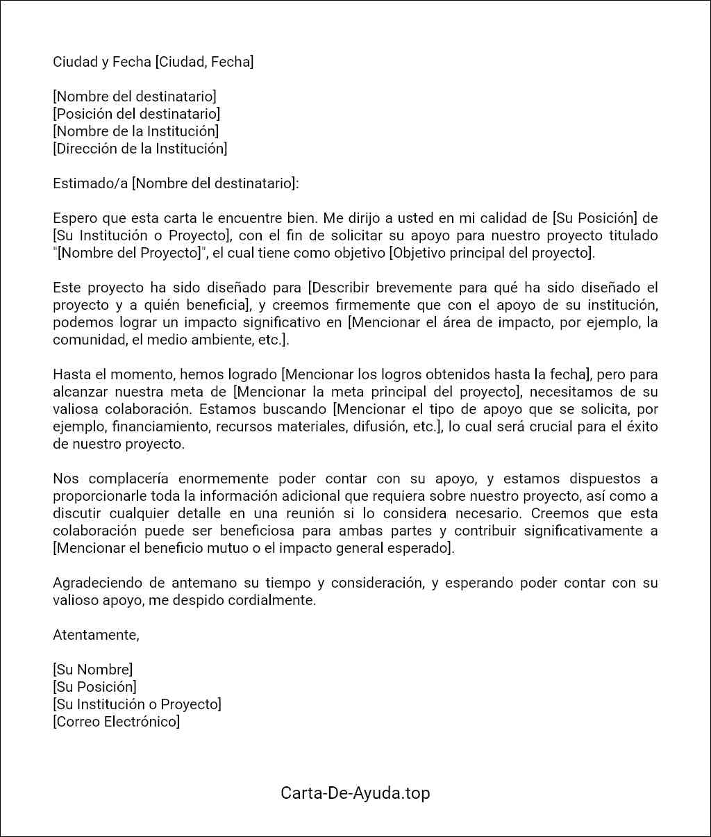 modelo de carta de solicitud de apoyo a un proyecto