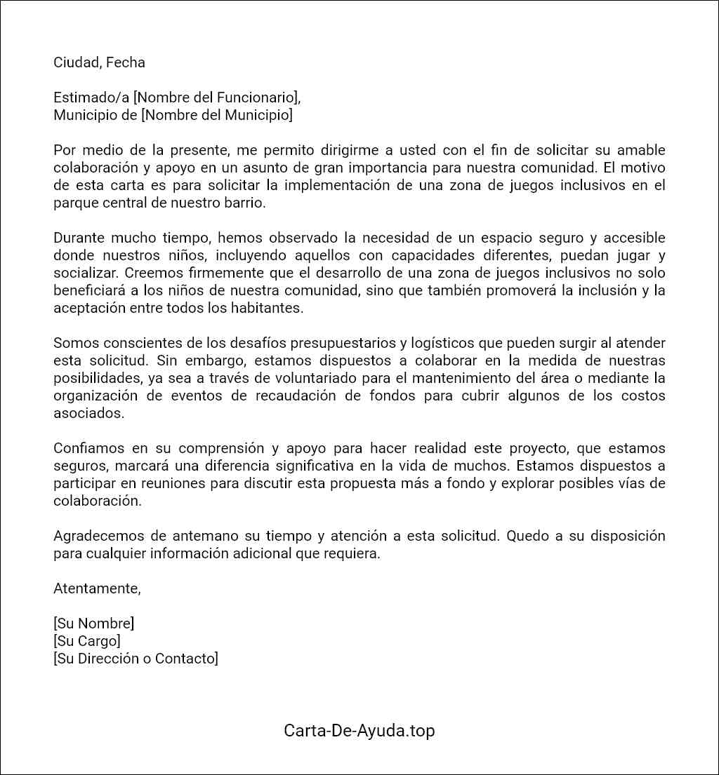 carta de solicitud para pedir algo a la municipalidad plantilla