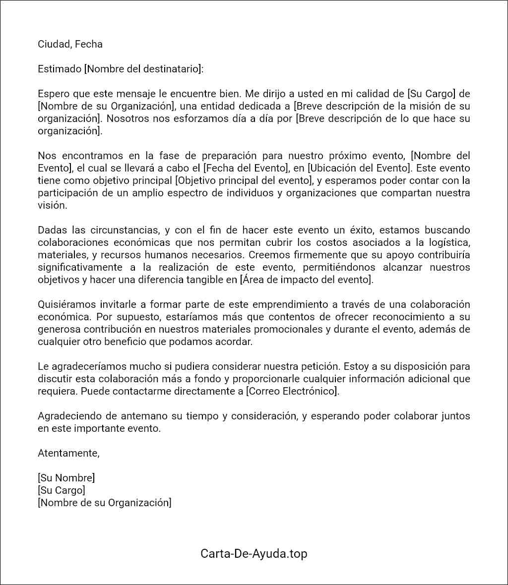 carta para pedir colaboracion economica para un evento ejemplo