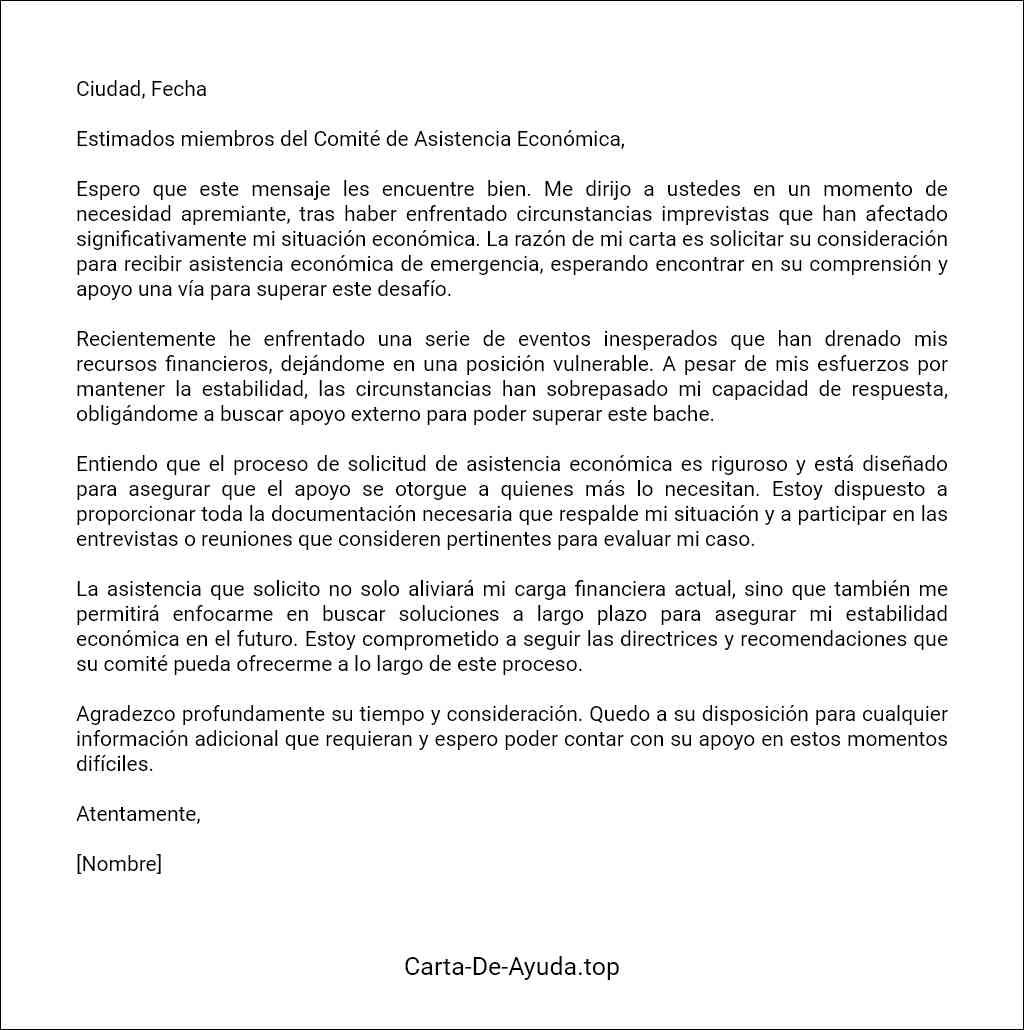 carta para solicitar asistencia económica en situaciones de emergencia modelo