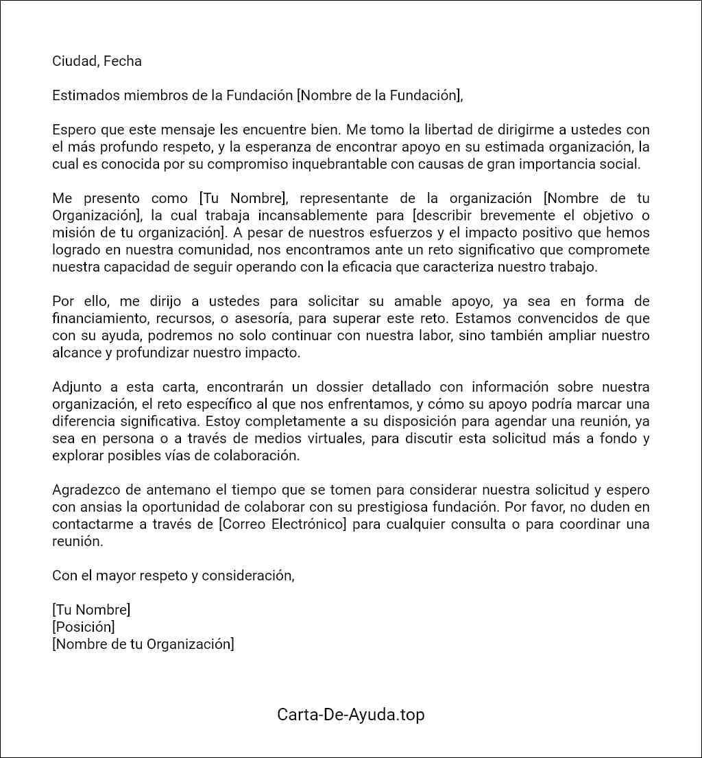 formato recomendado para una carta para solicitar ayuda a una fundacion