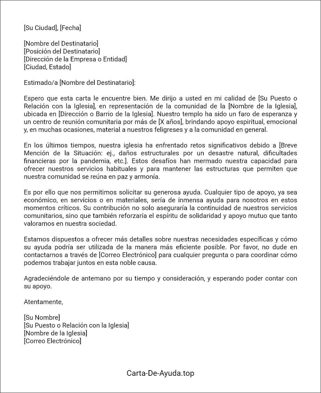 carta para solicitar ayuda para una iglesia modelo