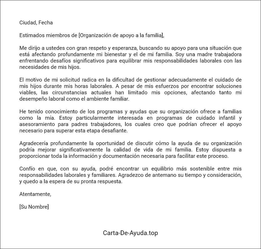 formato de carta para solicitar ayuda para una madre trabajadora