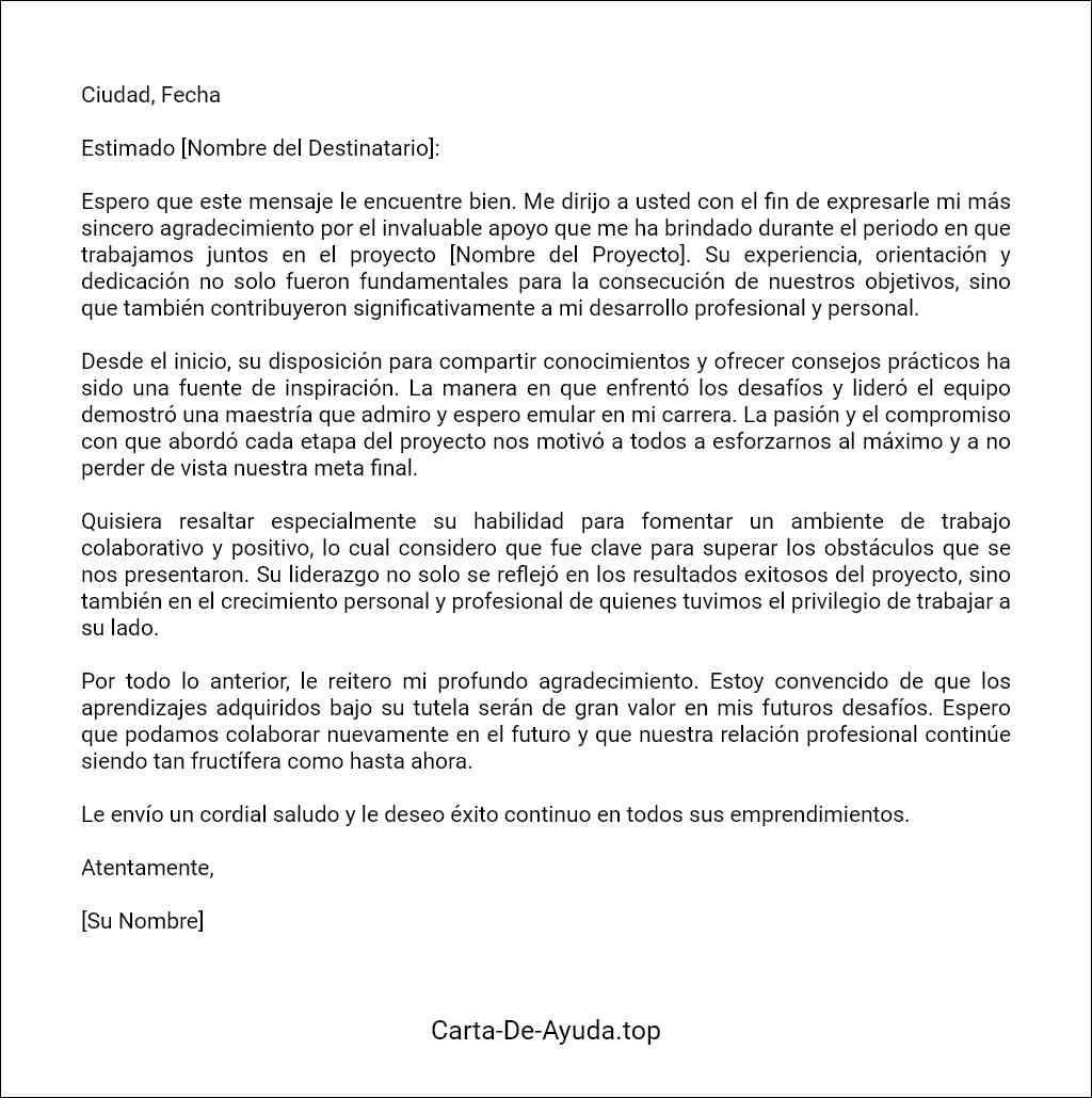 como redactar una carta formal de agradecimiento a una persona por su apoyo