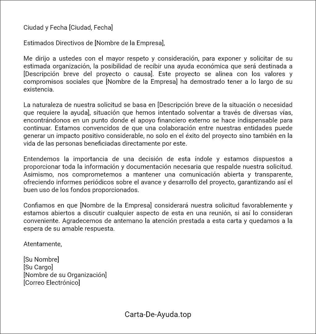 carta para solicitar ayuda económica a una empresa ejemplo